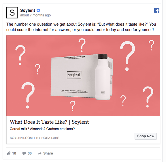 Soylent facebook ad example 1