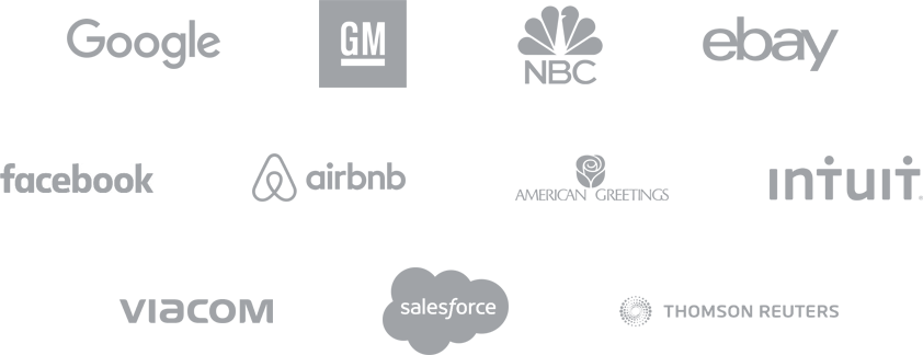 Google, General Motors, NBC, eBay, Facebook, Airbnb, American Greetings, Intuit, Viacom, Salesforce, Thomson Reuters
