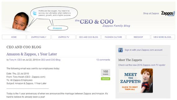 zappos CEO und COO Blog