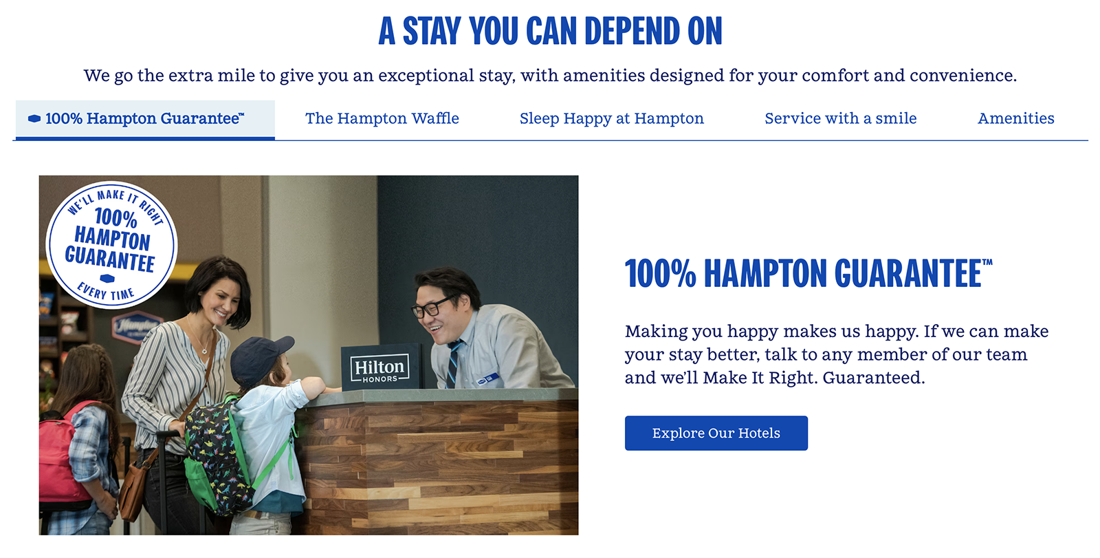 100% Hampton Guarantee landing page.