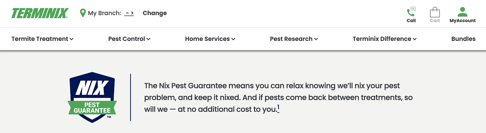 Terminix's Nix Pest Guarantee landing page.
