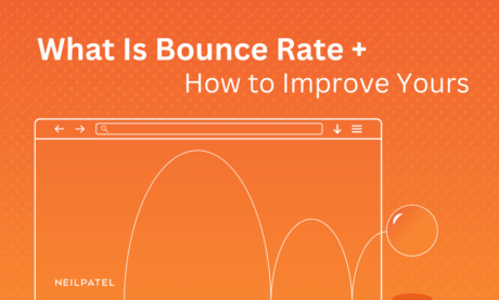 Illustration of a web browser on an orange background with text that reads "What Is Bounce Rate + How to Improve Yours."