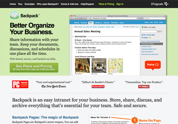 37 signals backpack landing page example
