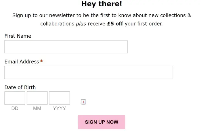An email signup form asking for date of birth