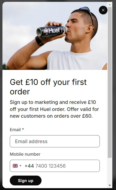 An email subscribe pop-up on mobile