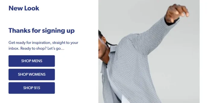 Example of a thank-you page for a clothing e-commerce store