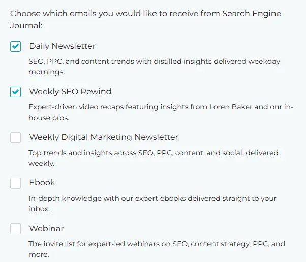 A page where email subscribers can manage their email preferences
