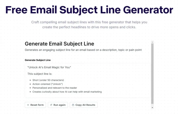 Copy.ai's email subject line generator