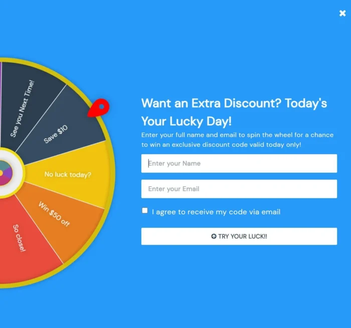 "Spin the wheel" email pop-up