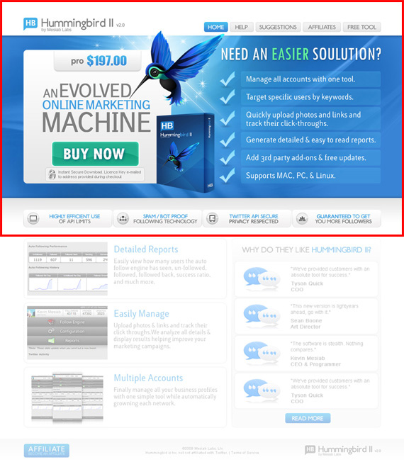 landing pages - hummingbird example