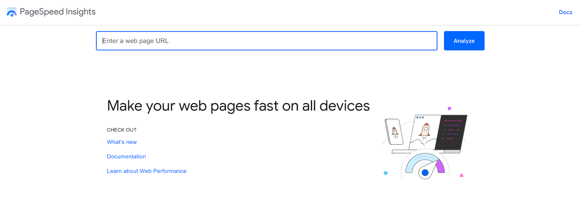 PageSpeed Insights dashboard to analyze URL.