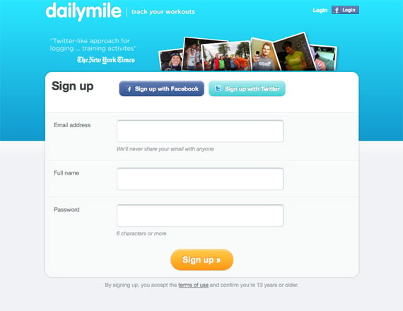 dailymile.com simple sign up form
