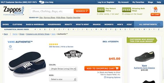 Zappos ecommerce conversion example