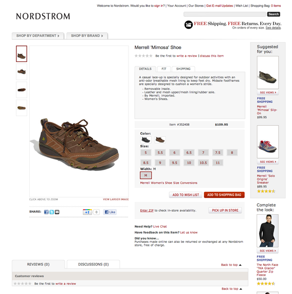 nordstroms ecommerce product page example