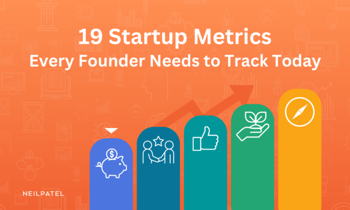 Illustration showing a rising bar graph with text that reads "19 Startup Metrics Every Founder Needs to Track Today."