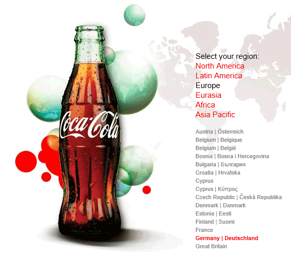 Coca Cola Germany Website geo targeting example 