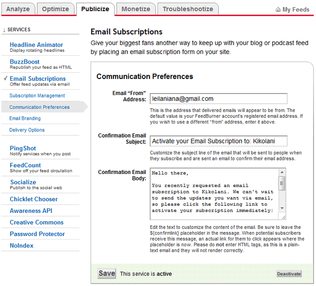 feedburner email subscriptions aktivointisähköposti