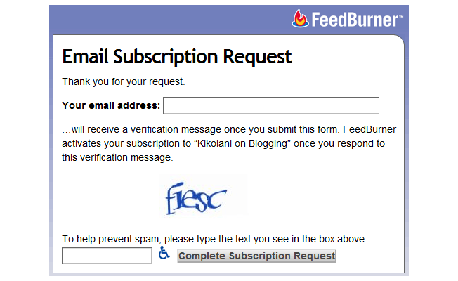 feedburner email subscriptions opt in screen