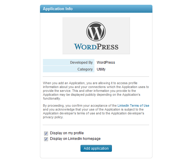 linkedin wordpress add application