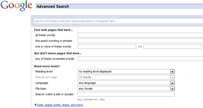 advanced and alternative search engines google advanced