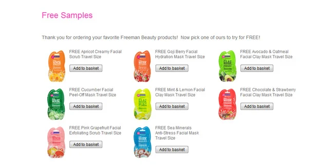Freeman Beauty samples for 40 Checkout Page Strategies