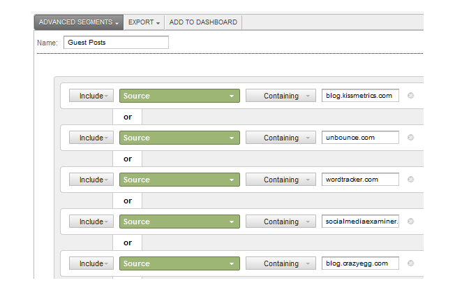 Google Analytics guest blogging advanced segment