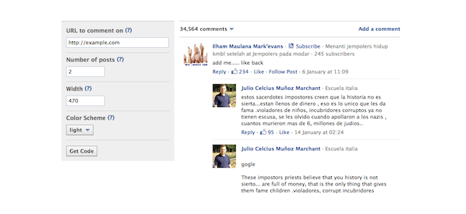 Facebook commenting plugin