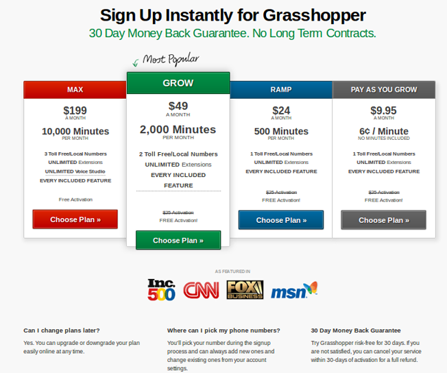 grasshopper pricing page