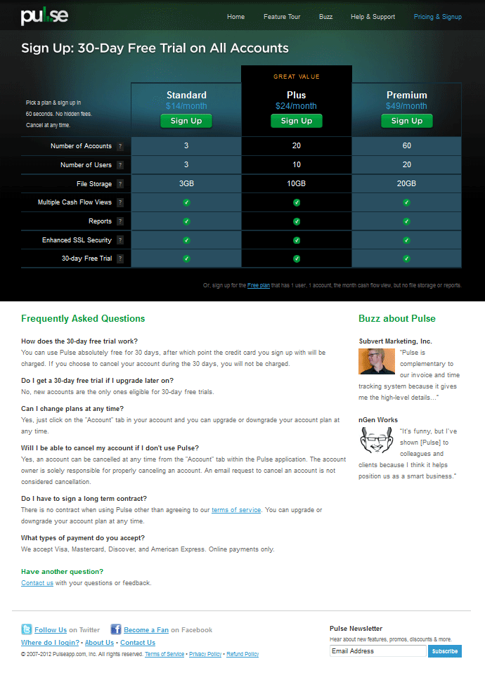 pulseapp pricing page