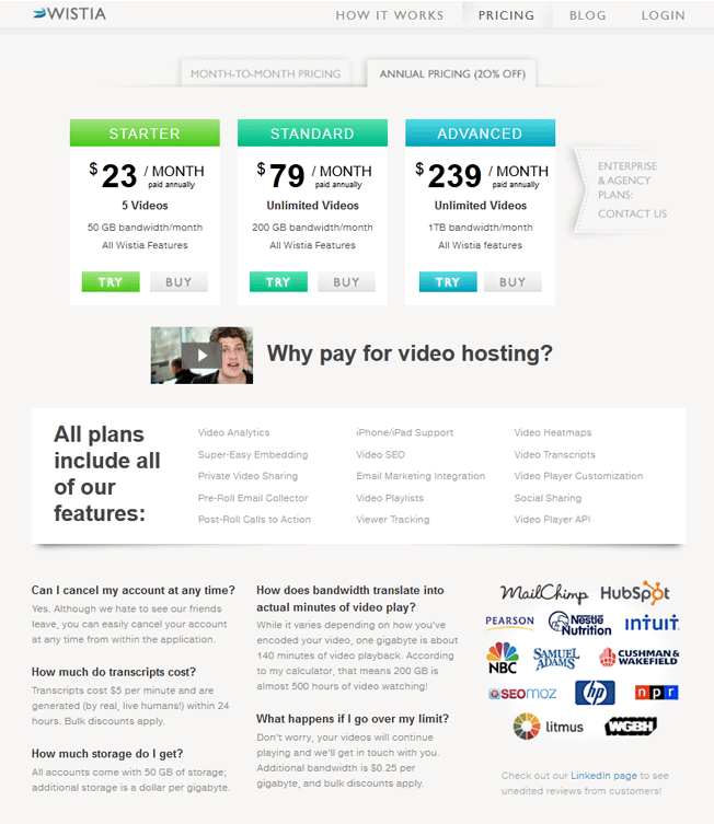 wistia pricing page
