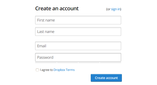 Dropbox signup form