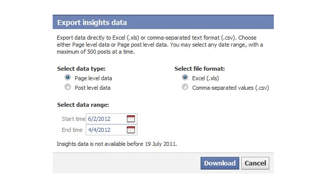exporting facebook insights data