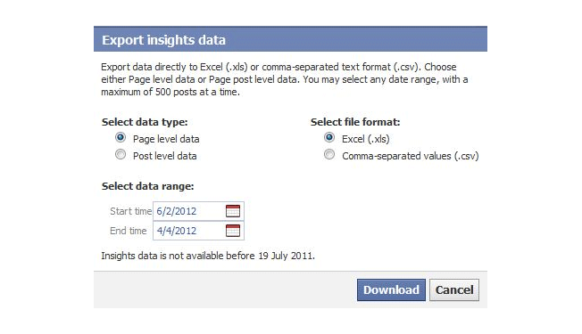 exportation des données facebook insights