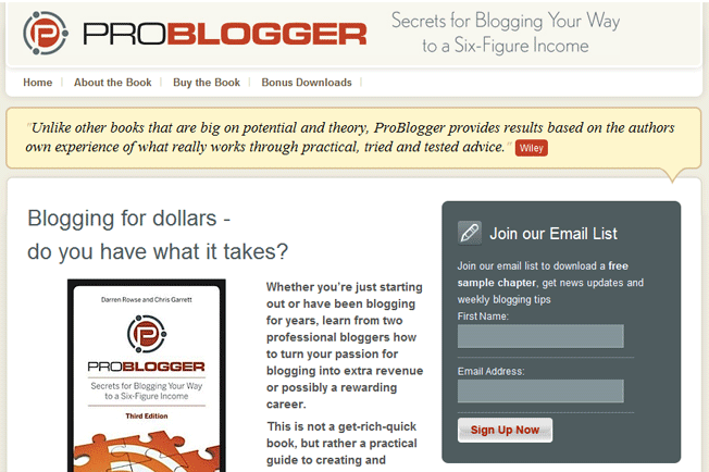 problogger landing page