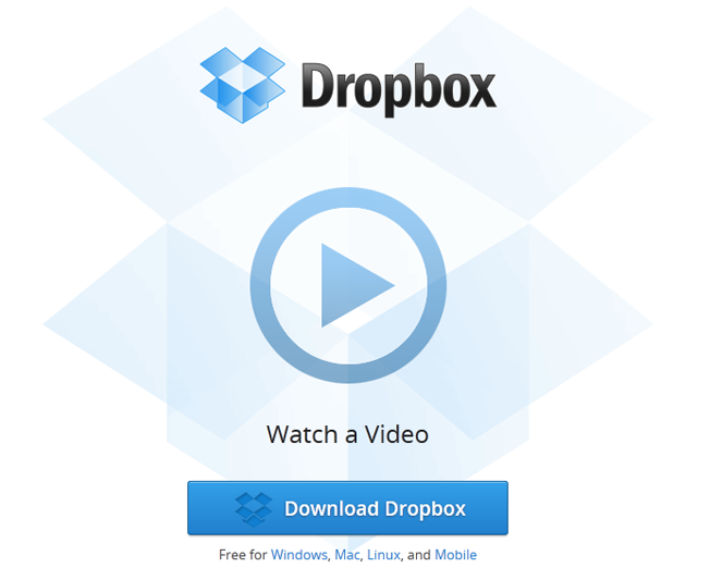 dropbox homepage in 2012