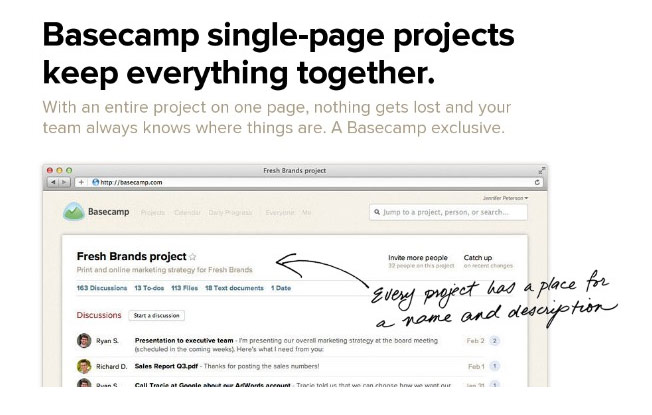 basecamp single page projects