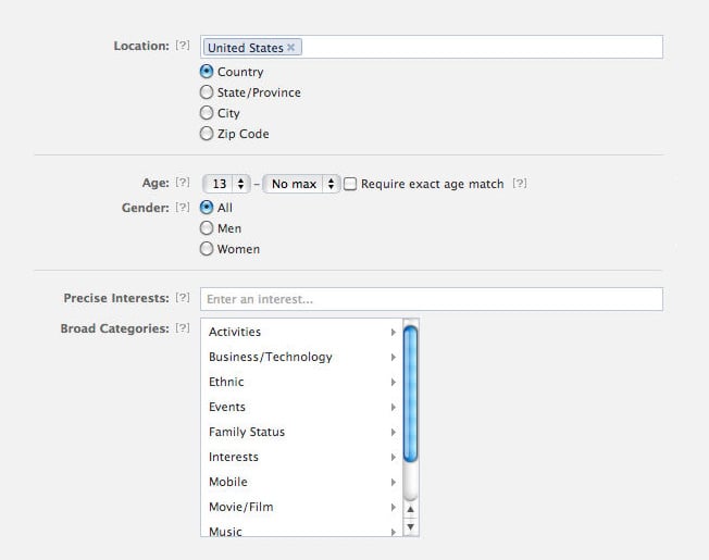 The top options for ad targeting on Facebook