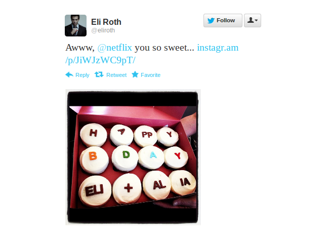 Eli Roth Cupcakes Tweet