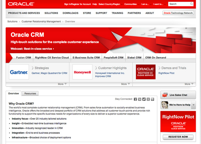 oracle landing page