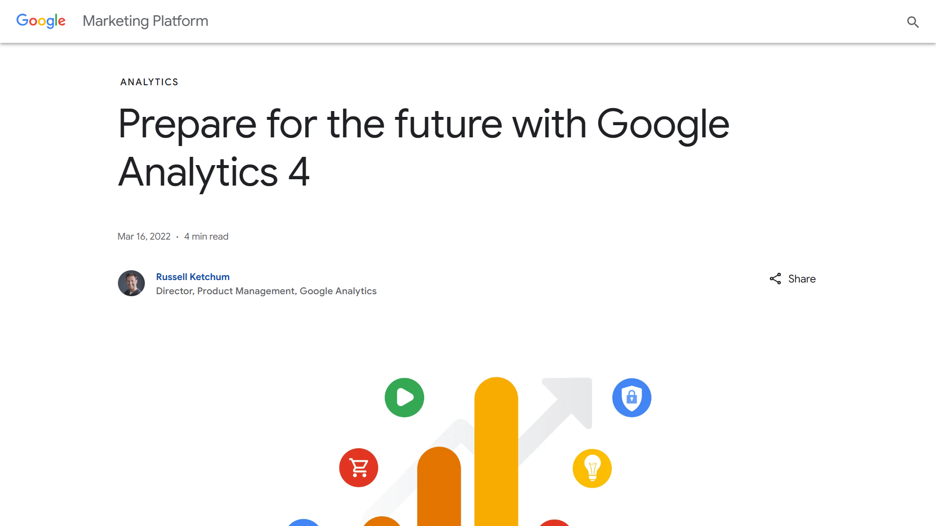 Google Analytics 4 announcement with retirement of Universal Analytics landing page.