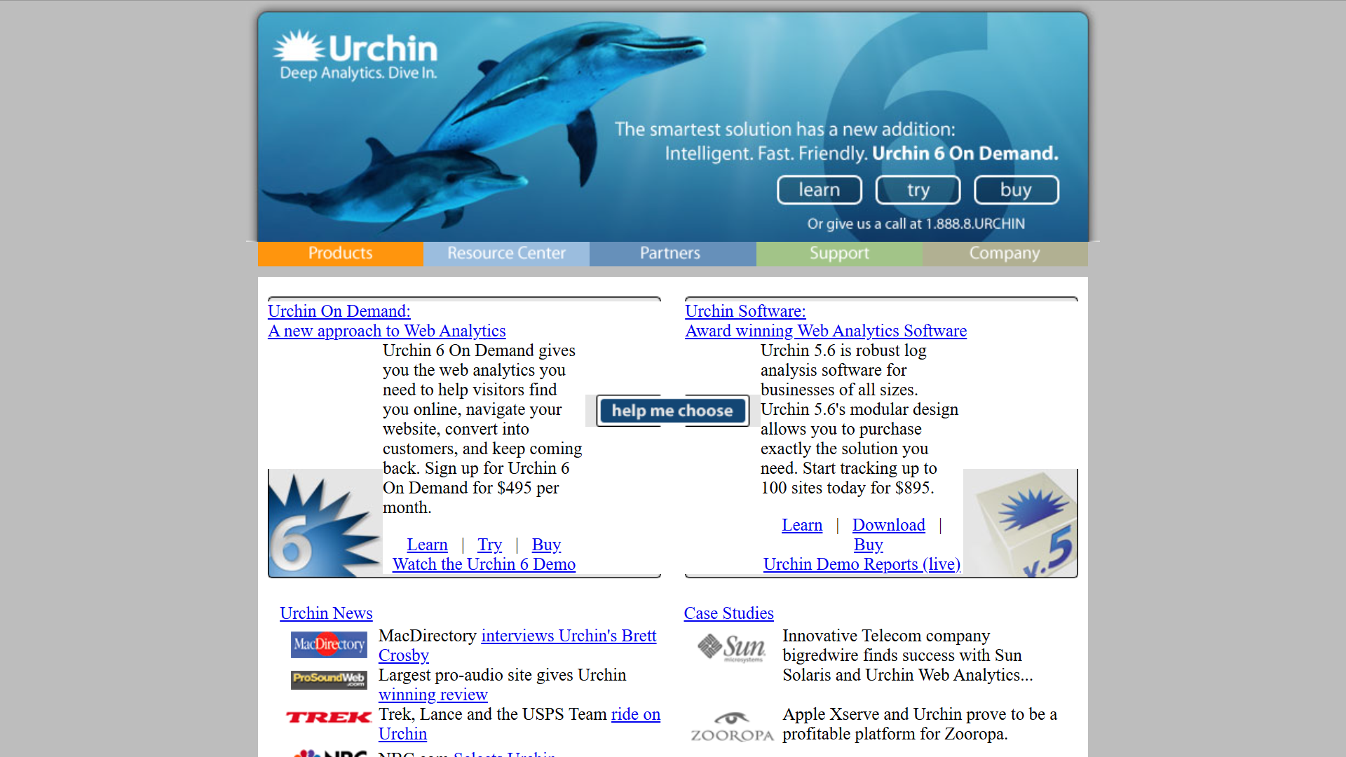 Screenshot of Urchin homepage before it was acquired by Google.