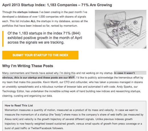 april 2013 startup index