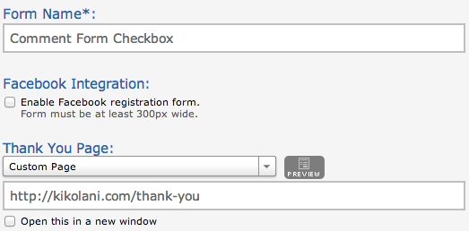 sign up form settings