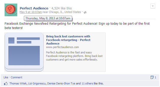 Perfect Audience Beta FBX Newsfeed Ad