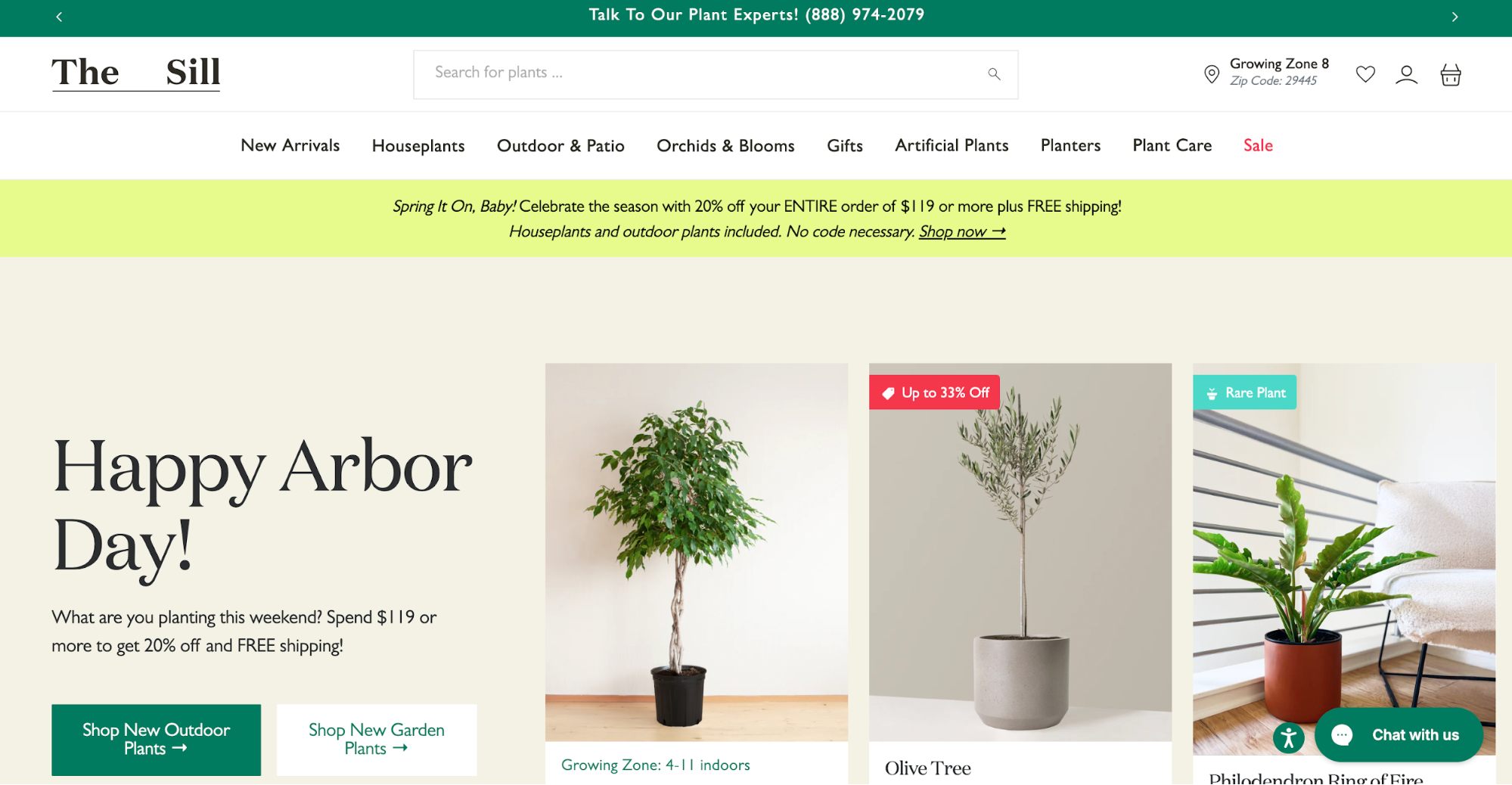 Online plant shop, The Sill’s, website homepage.
