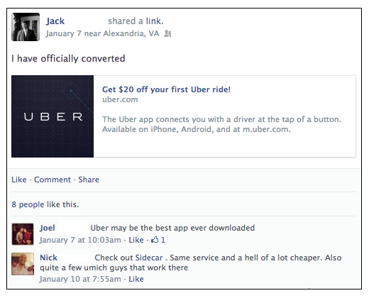 uber facebook convert