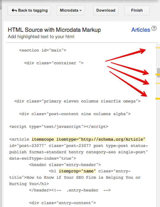  yellow bars that indicate the right markup schema