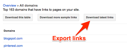 Google Webmaster Tools export links