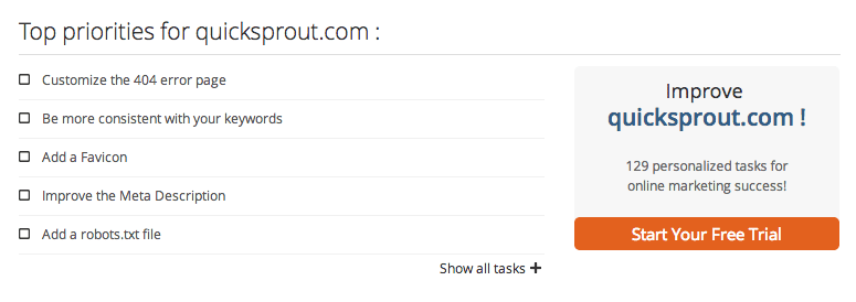 top priorities for Quicksprout woorank free SEO tool 