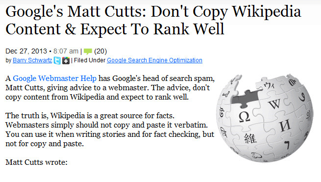 Google Matt Cutts Don't Copy Wikipedia